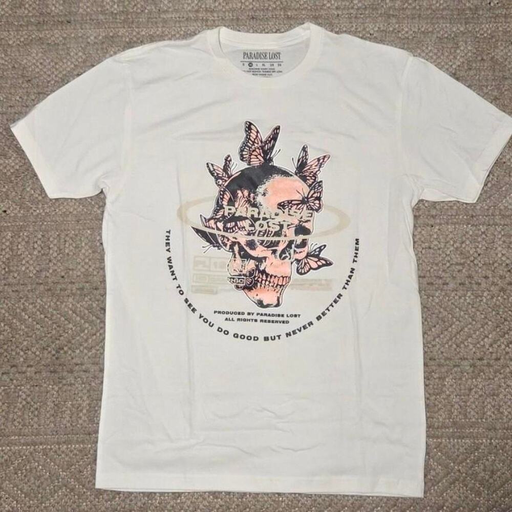 Paradise lost skull butterfly graphic